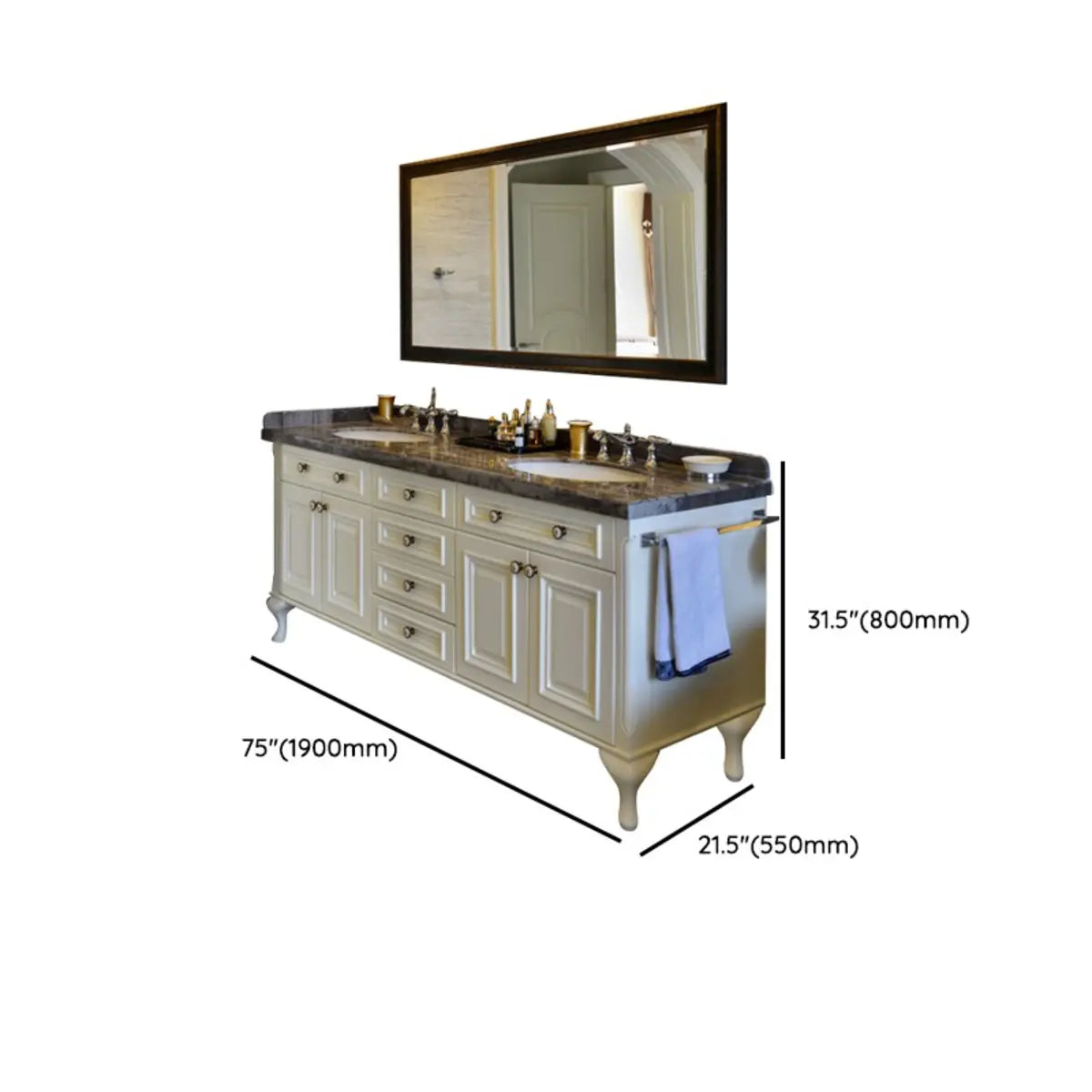 White Free-standing Wood Bathroom Vanity with Cabinet Image - 12