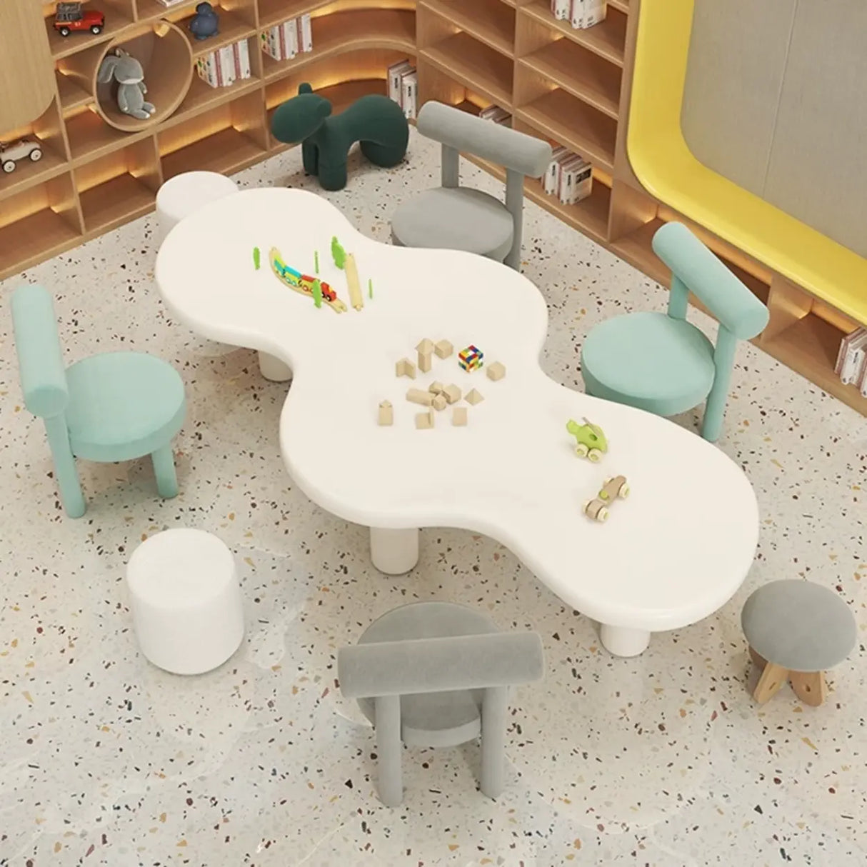 White Freeform Toddler Play Table Chair Set with 7-Seat Image - 1