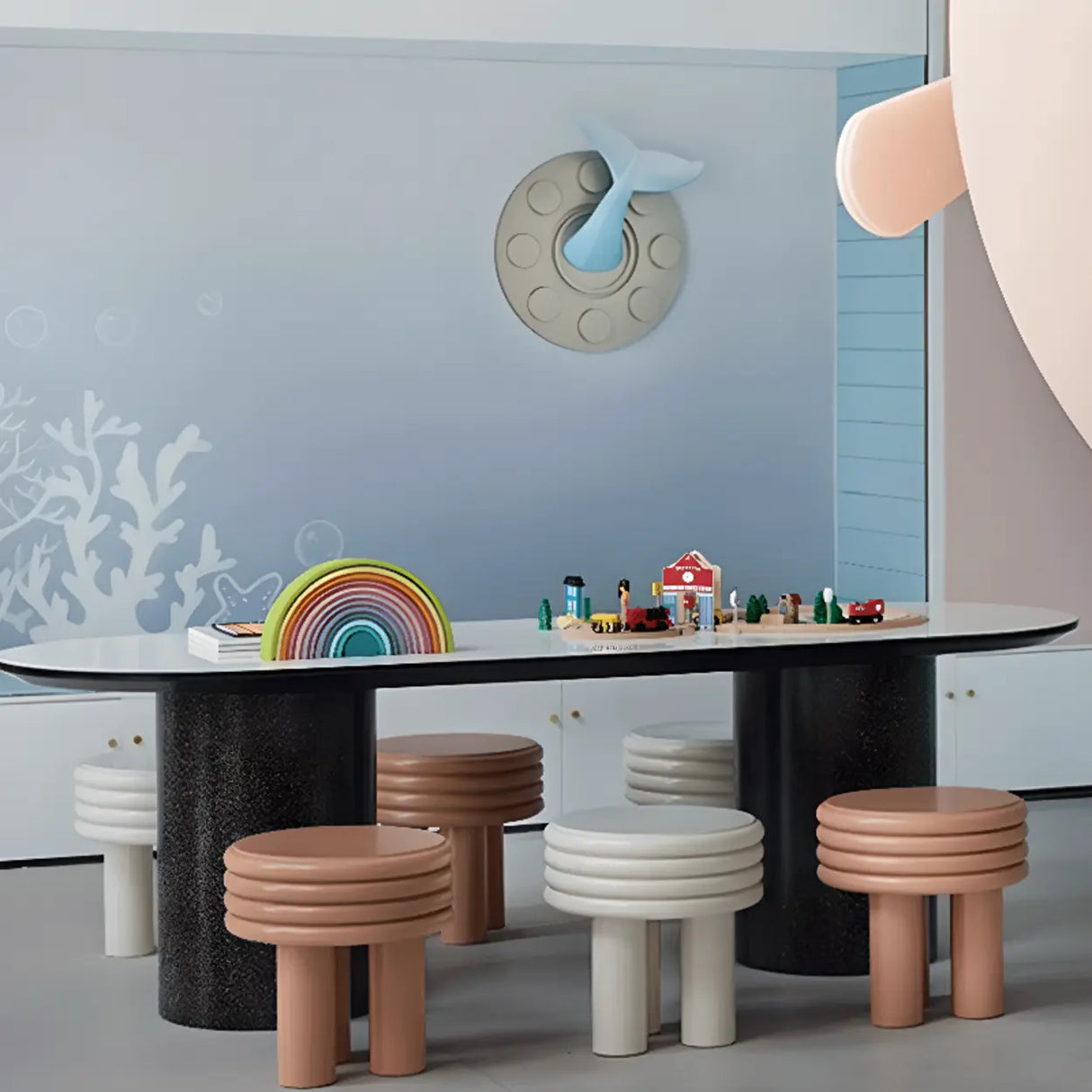 White Freeform Toddler Play Table Chair Set with 7-Seat Image - 3