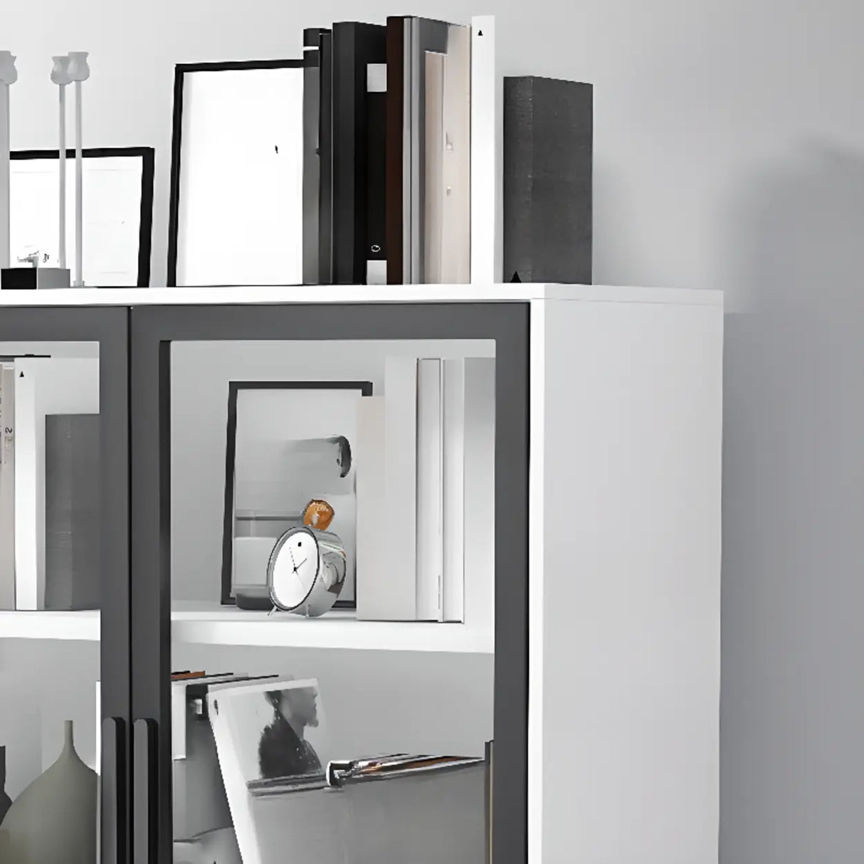 White French Rectangle Close Glass Doors Bookcases Image - 12