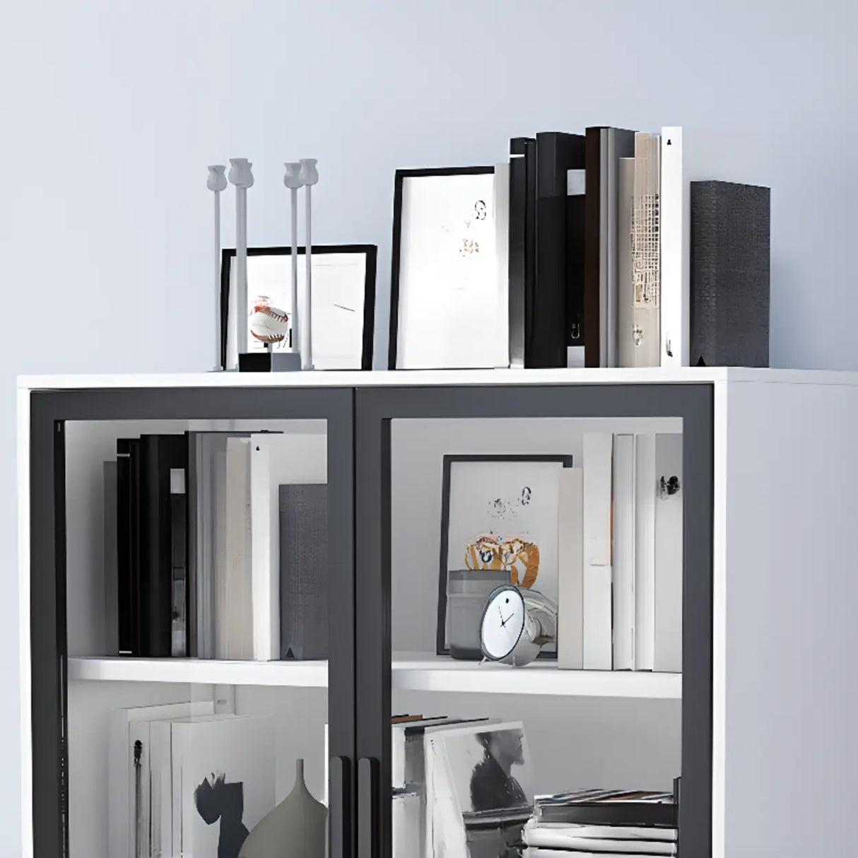 White French Rectangle Close Glass Doors Bookcases Image - 15