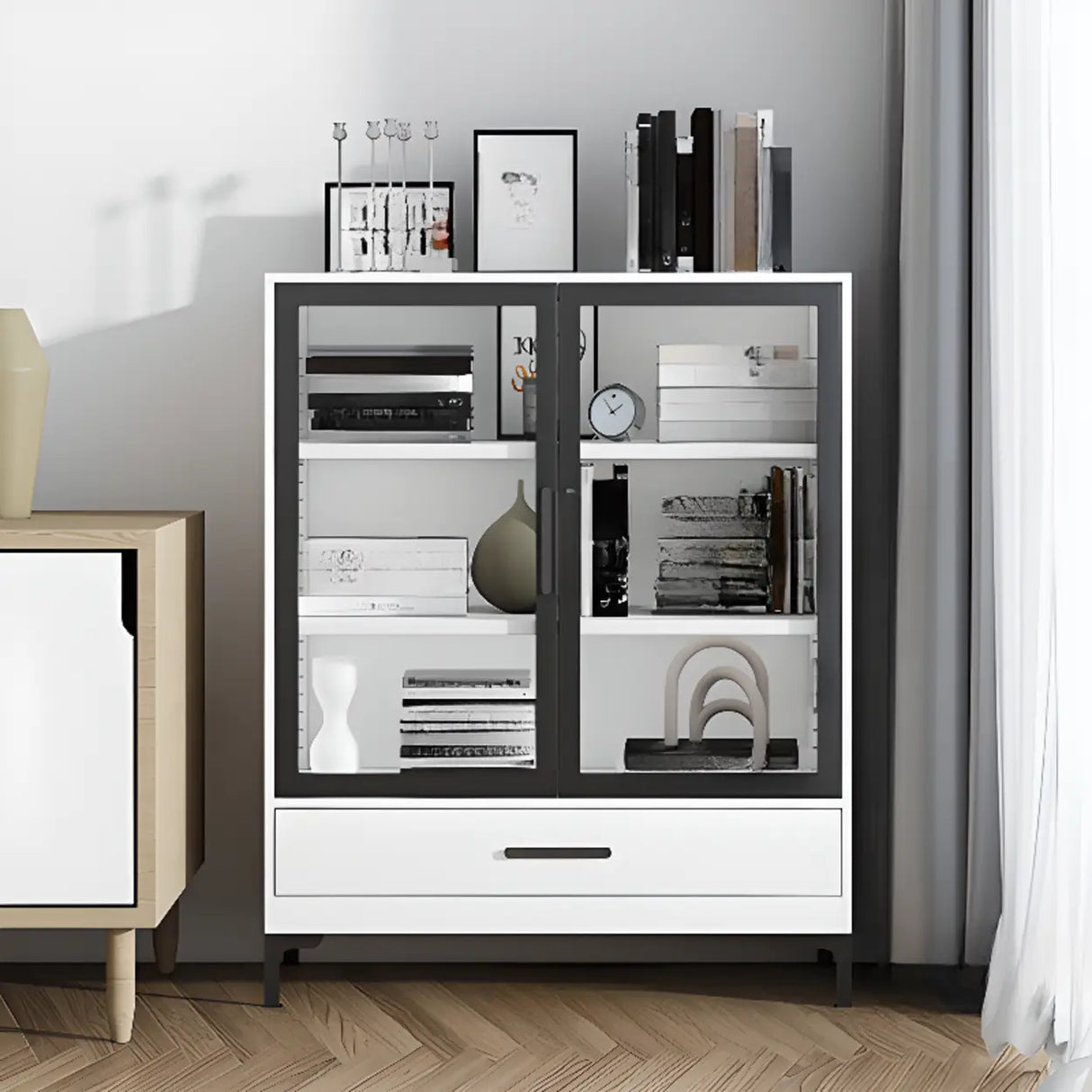 White French Rectangle Close Glass Doors Bookcases Image - 23