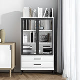 White French Rectangle Close Glass Doors Bookcases Image - 25