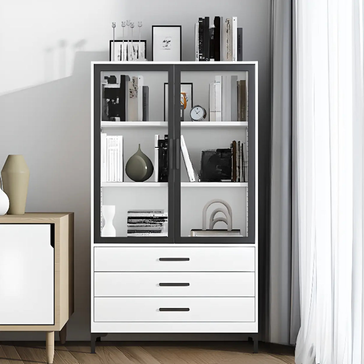 White French Rectangle Close Glass Doors Bookcases Image - 29