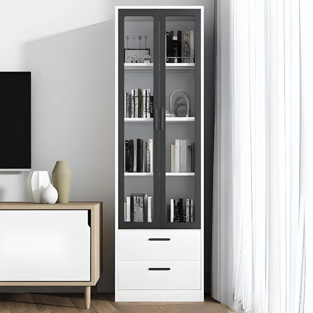 White French Rectangle Close Glass Doors Bookcases Image - 30