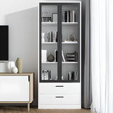 White French Rectangle Close Glass Doors Bookcases Image - 32