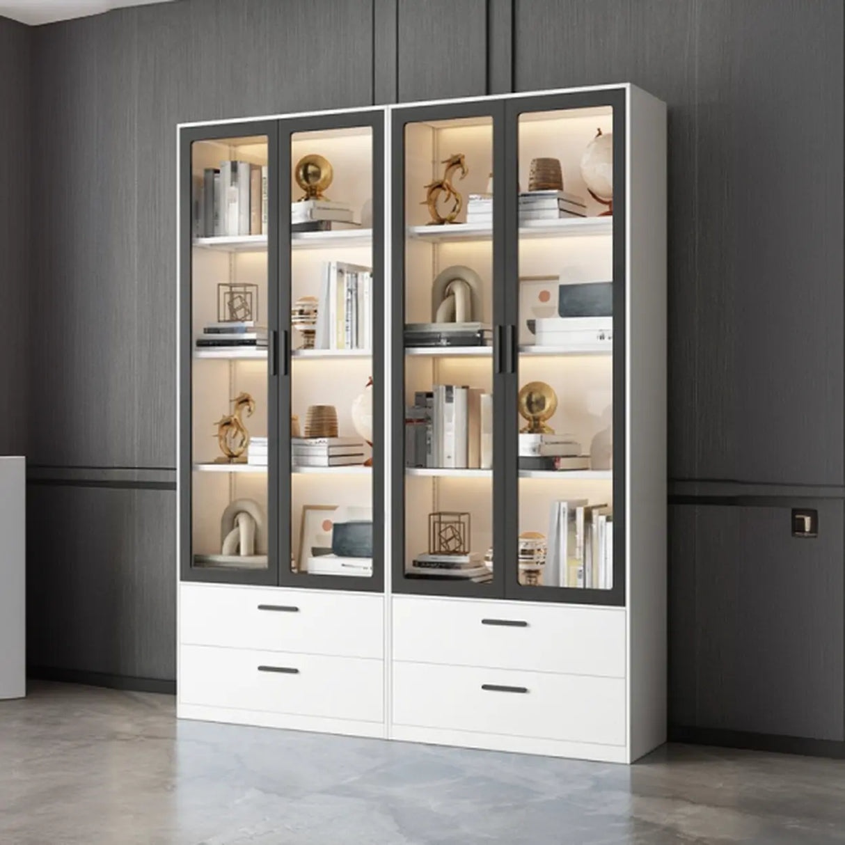 White French Rectangle Close Glass Doors Bookcases Image - 4