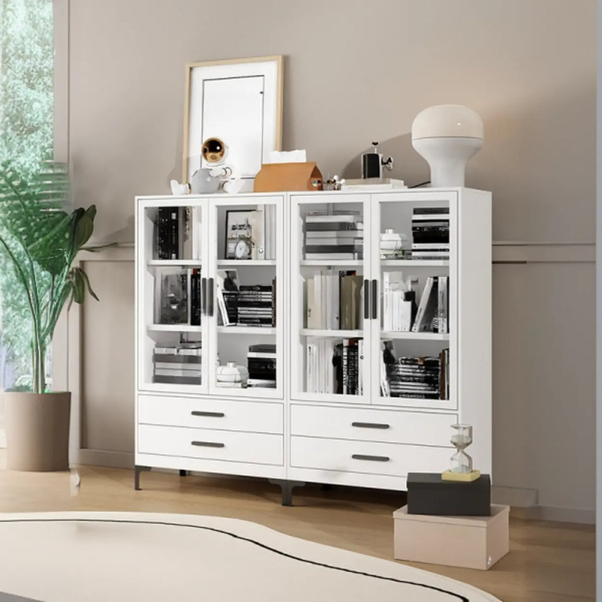 White French Rectangle Close Glass Doors Bookcases Image - 6