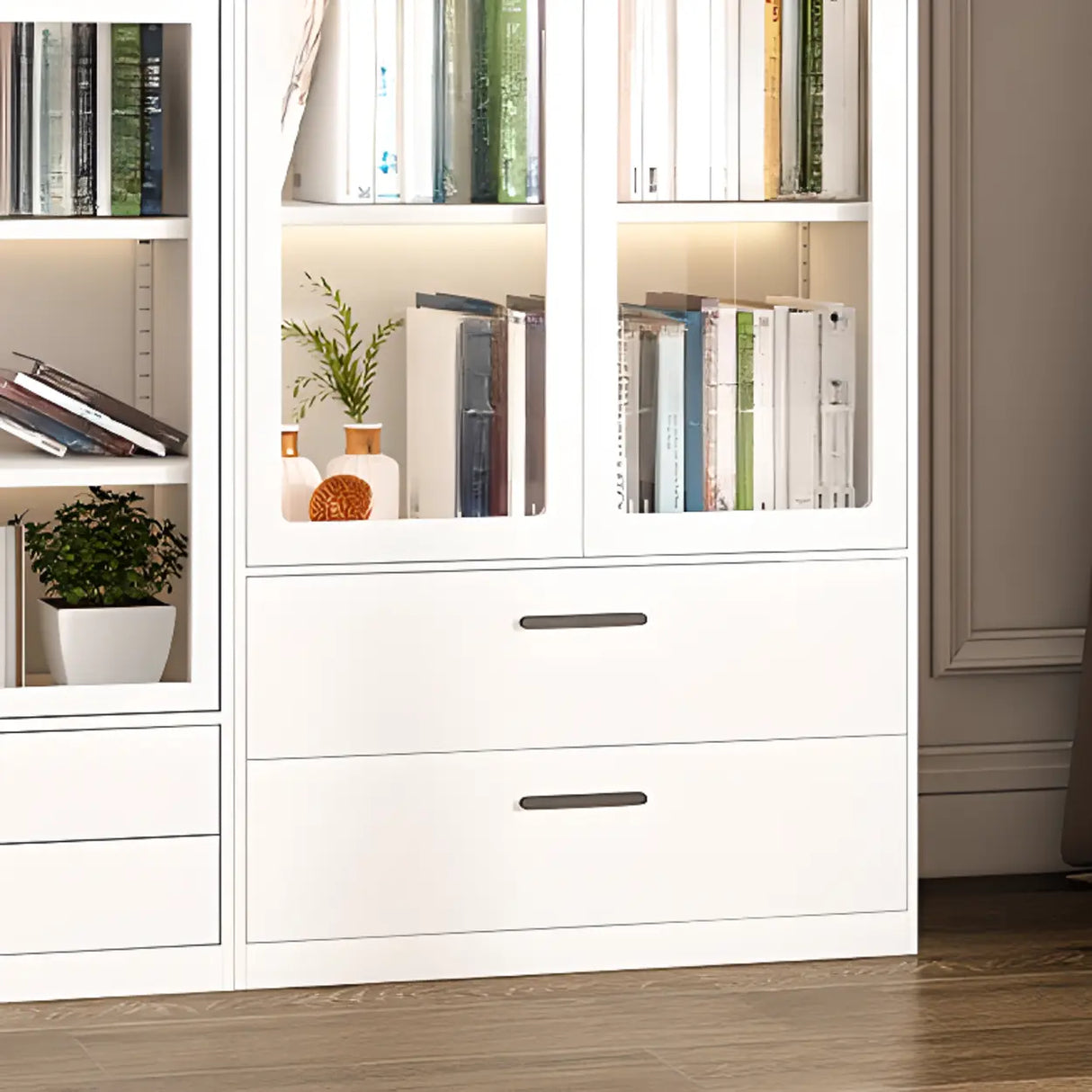 White French Rectangle Close Glass Doors Bookcases Image - 8