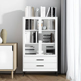 White French Rectangle Close Glass Doors Bookcases Image - 9