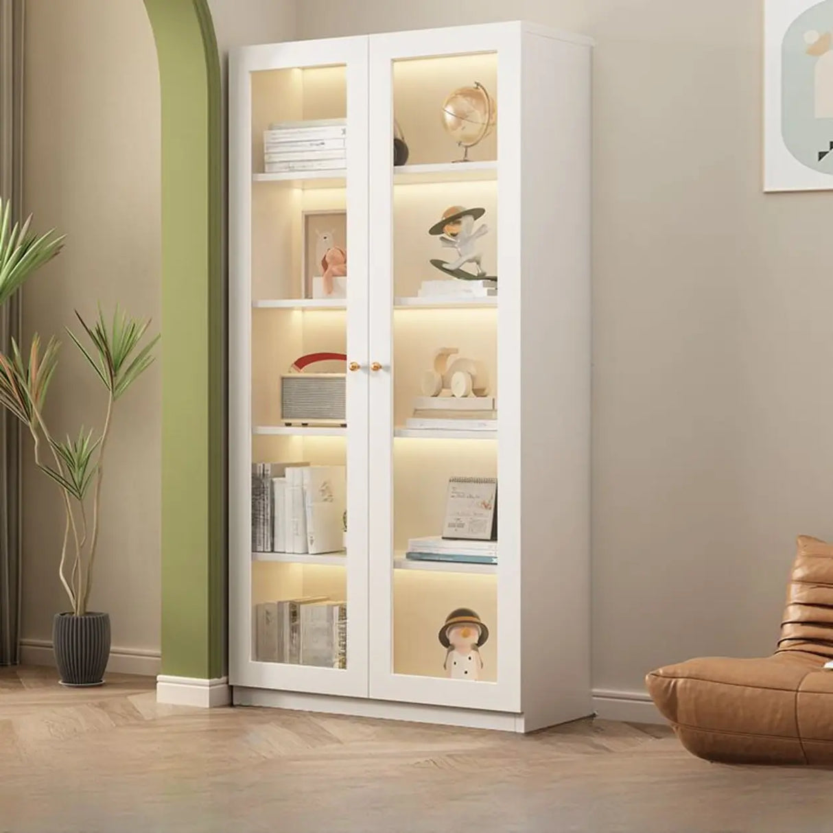 White French Solid Wood Door Glass Display Bookcase Image - 15