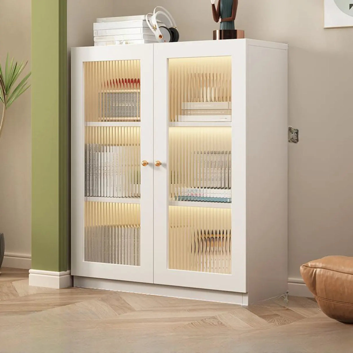 White French Solid Wood Door Glass Display Bookcase Image - 18