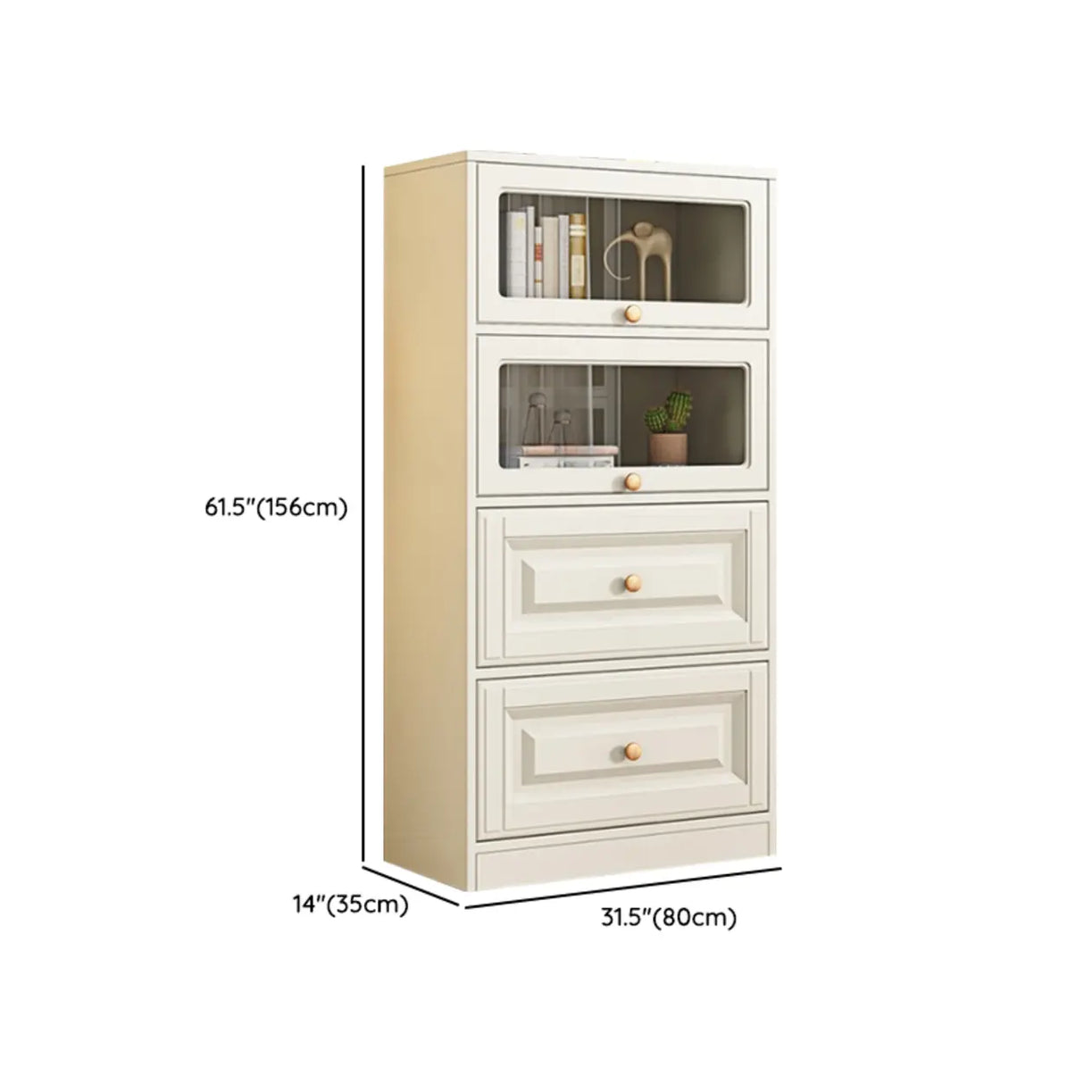 White French Vertical Wood Drawers Storage Bookcase Image - 12