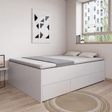 White Full Modern Wood Storage Tatami Bed with Drawers Image - 1