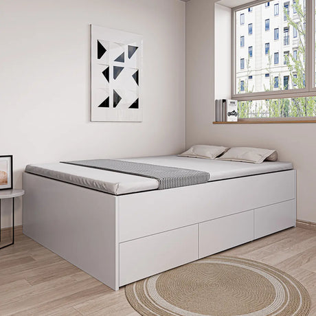 White Full Modern Wood Storage Tatami Bed with Drawers Image - 1