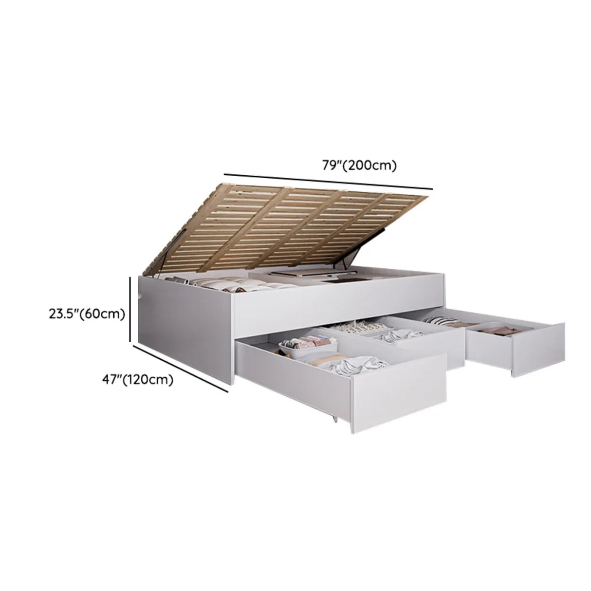 White Full Modern Wood Storage Tatami Bed with Drawers Image - 12