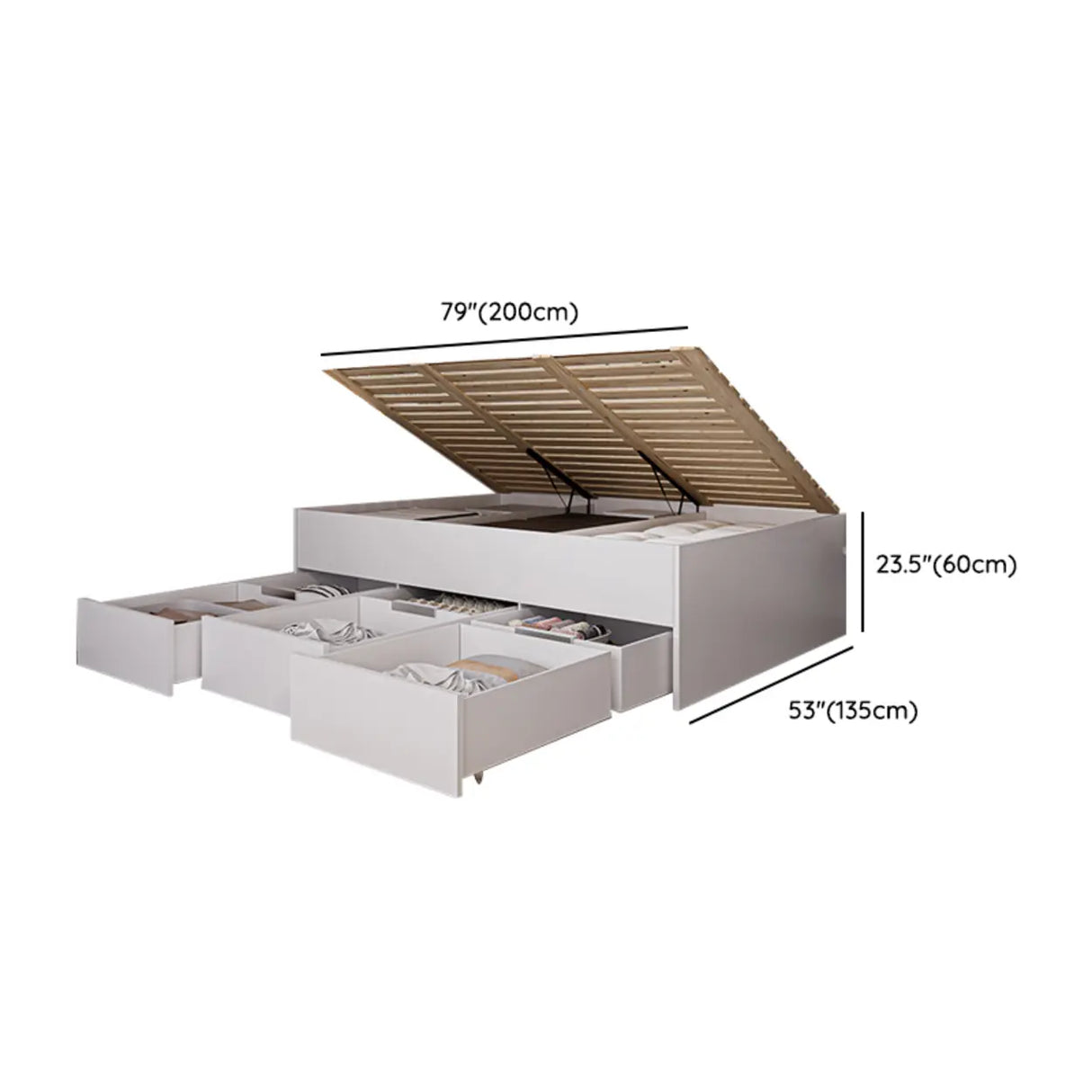 White Full Modern Wood Storage Tatami Bed with Drawers Image - 22