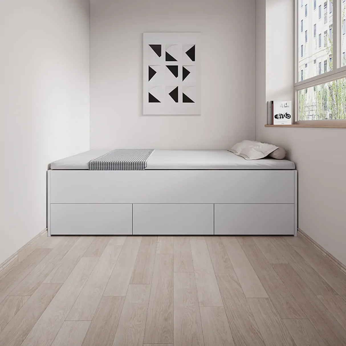 White Full Modern Wood Storage Tatami Bed with Drawers Image - 4