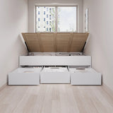 White Full Modern Wood Storage Tatami Bed with Drawers Image - 6