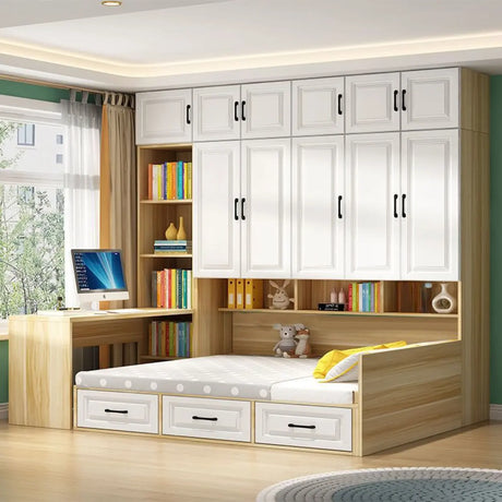 White Full Wood Storage Bookcase Bed with Footboard Image - 1