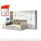 White Full Wood Storage Bookcase Bed with Footboard Image - 7