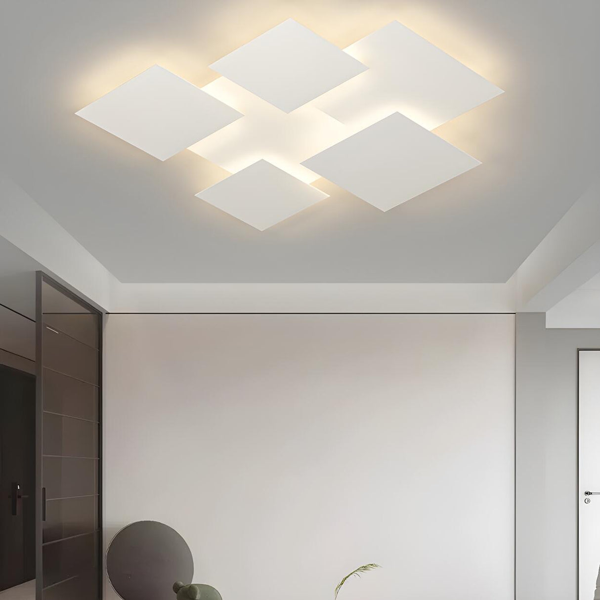 White Geometric Multi-Square Flush Mount Ceiling Light Image - 4