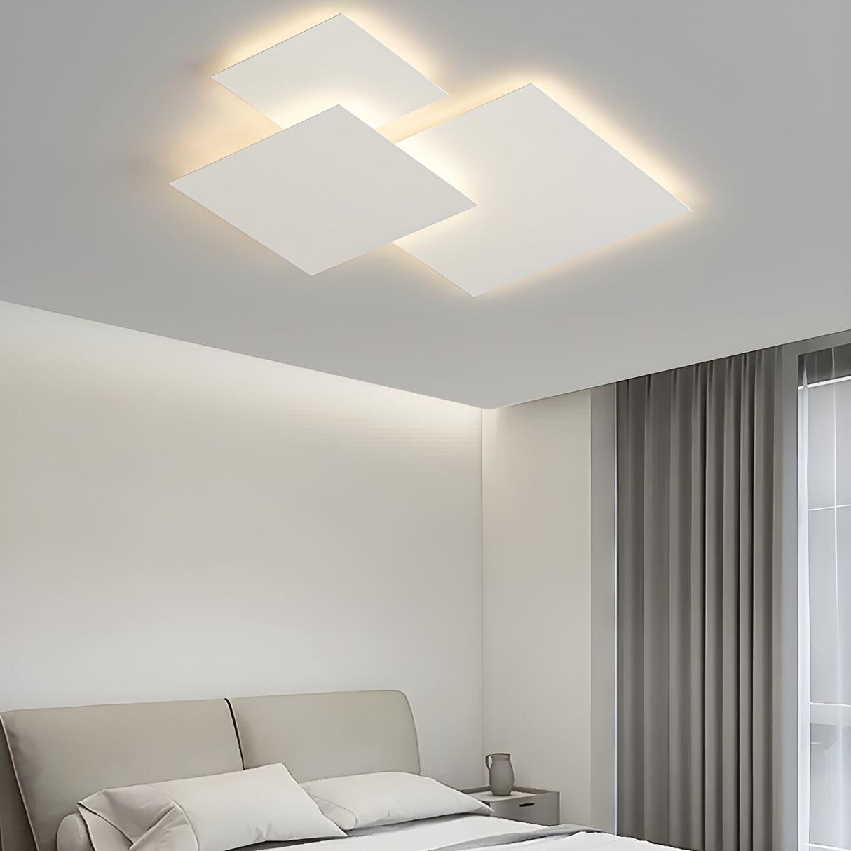 White Geometric Multi-Square Flush Mount Ceiling Light Image - 6