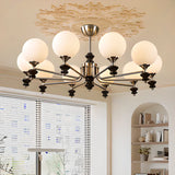 White Glass Ball Branch Silver Living Room Chandelier Image - 7