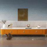 White-Gray Glass Rectangular TV Stand with Drawers Image - 7