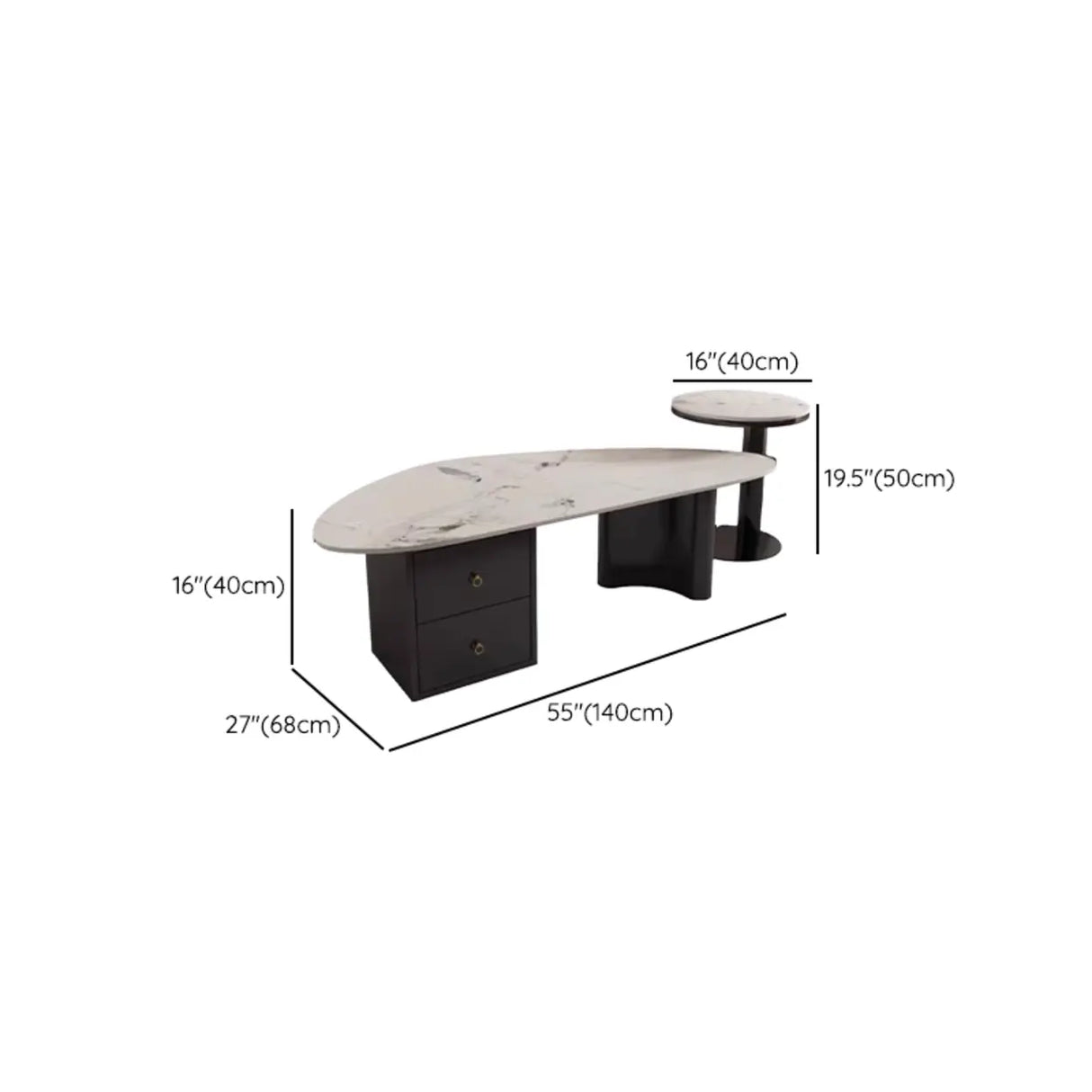 White-Gray Stone Triangle Coffee Table with Drawers Image - 20