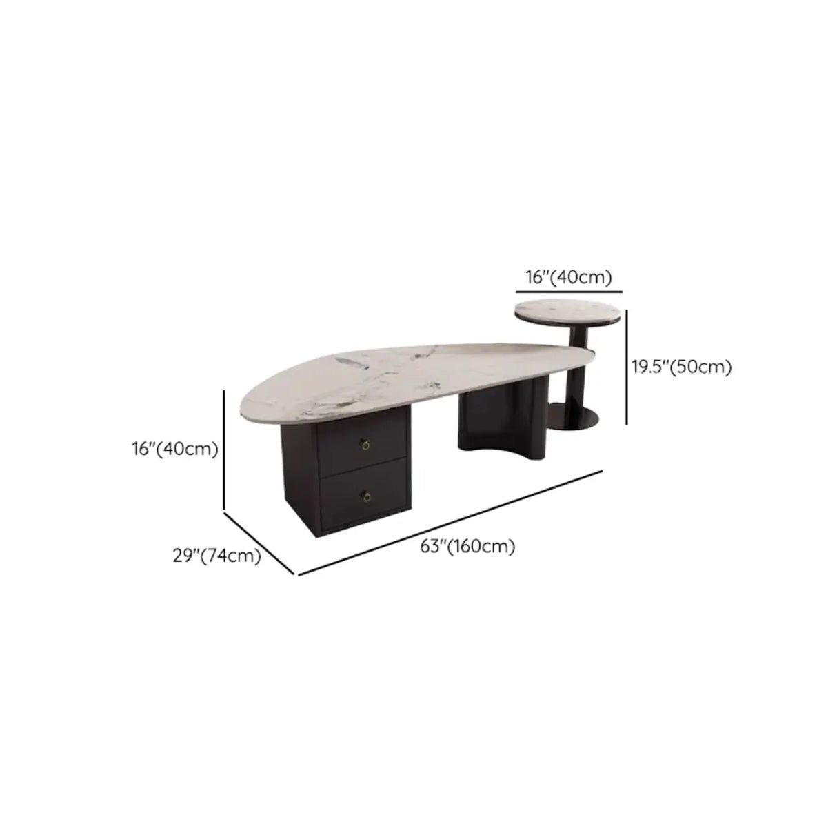 White-Gray Stone Triangle Coffee Table with Drawers Image - 21