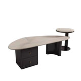 White-Gray Stone Triangle Coffee Table with Drawers Image - 3