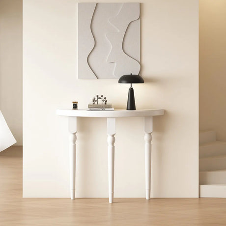White Half-circle Three-Leg Pine Wood Console Table Image - 1