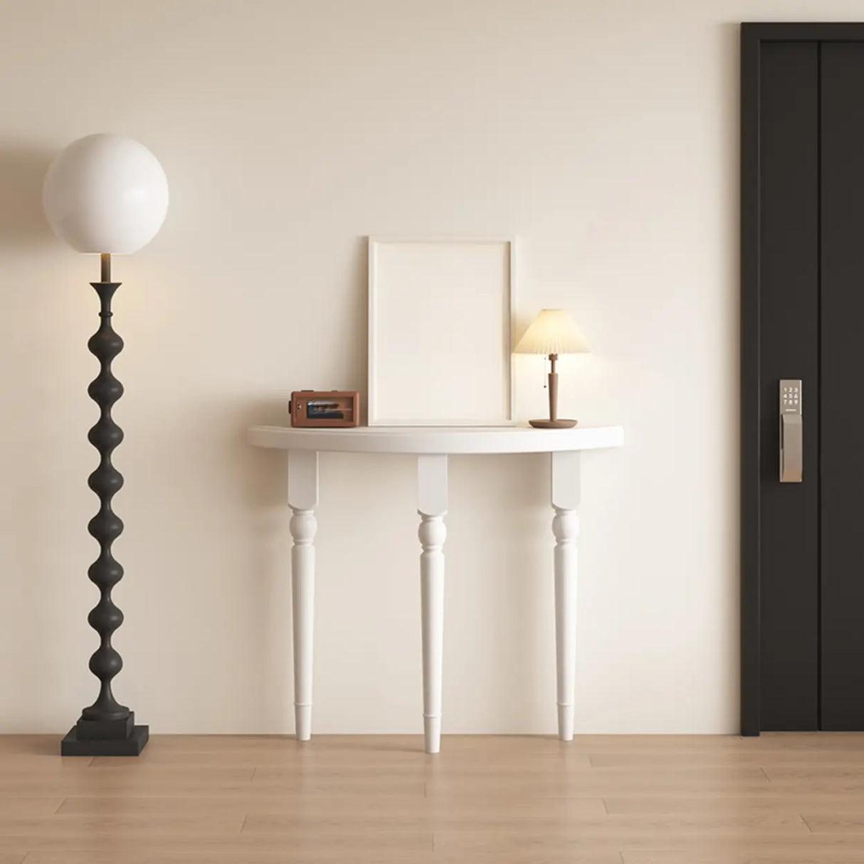 White Half-circle Three-Leg Pine Wood Console Table Image - 5