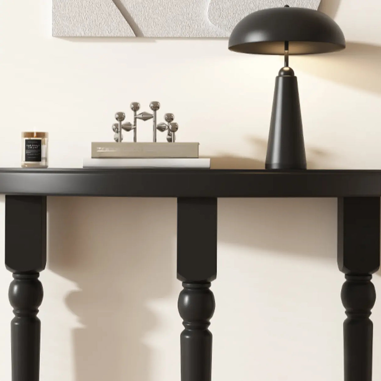 White Half-circle Three-Leg Pine Wood Console Table Image - 7