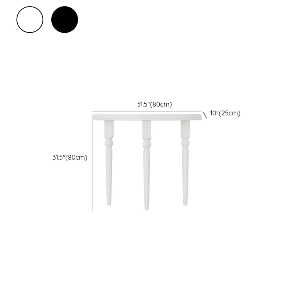 White Half-circle Three-Leg Pine Wood Console Table 