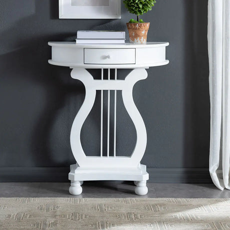 White Half Moon Wood Storage Console Table with Drawer Image - 1