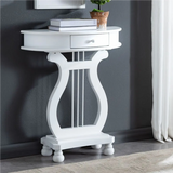 White Half Moon Wood Storage Console Table with Drawer Image - 2