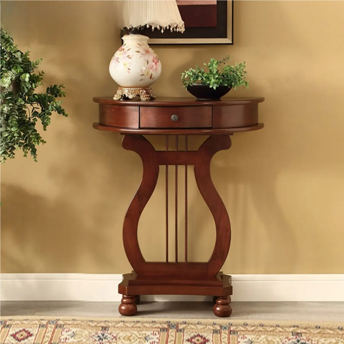 White Half Moon Wood Storage Console Table with Drawer Image - 4