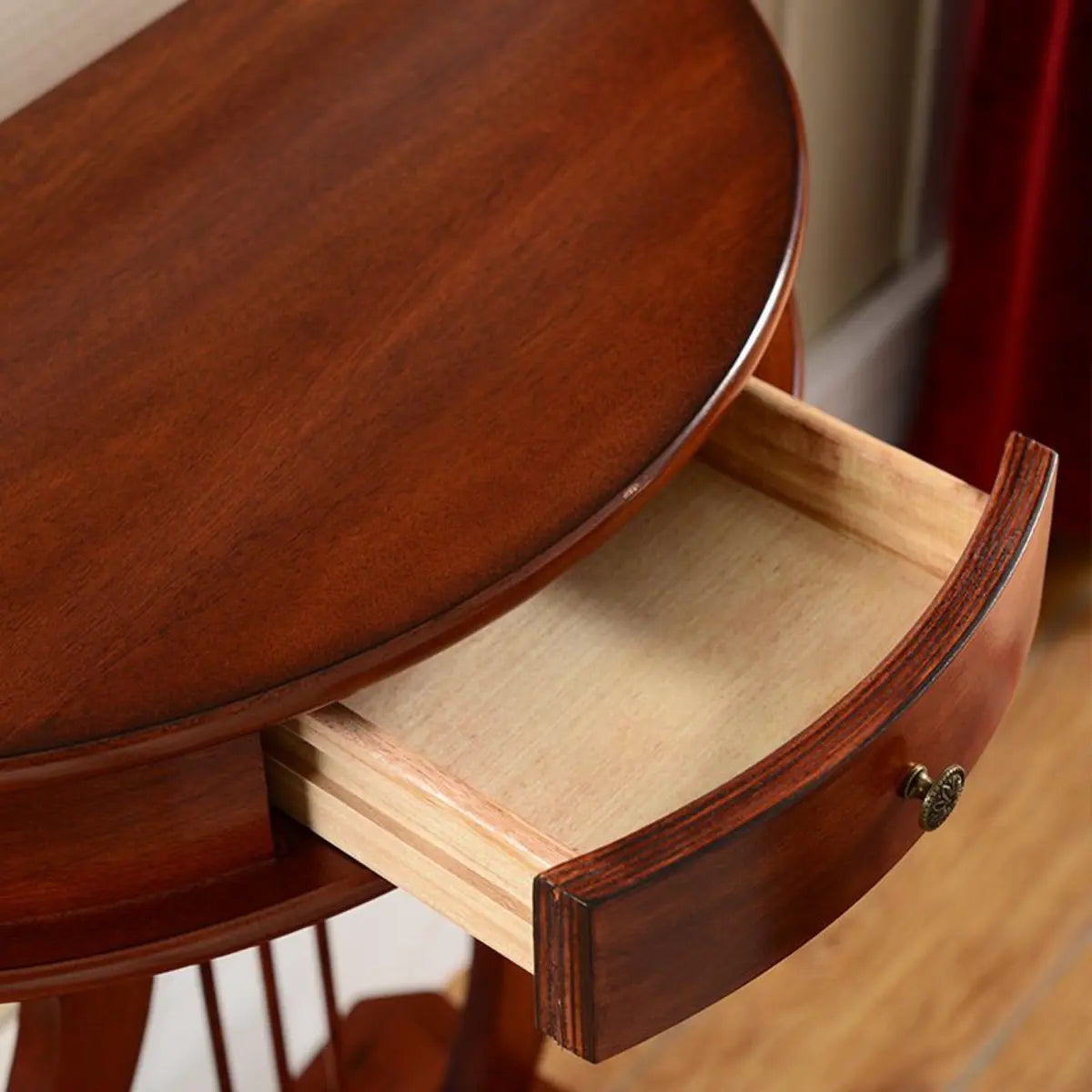 White Half Moon Wood Storage Console Table with Drawer Image - 5