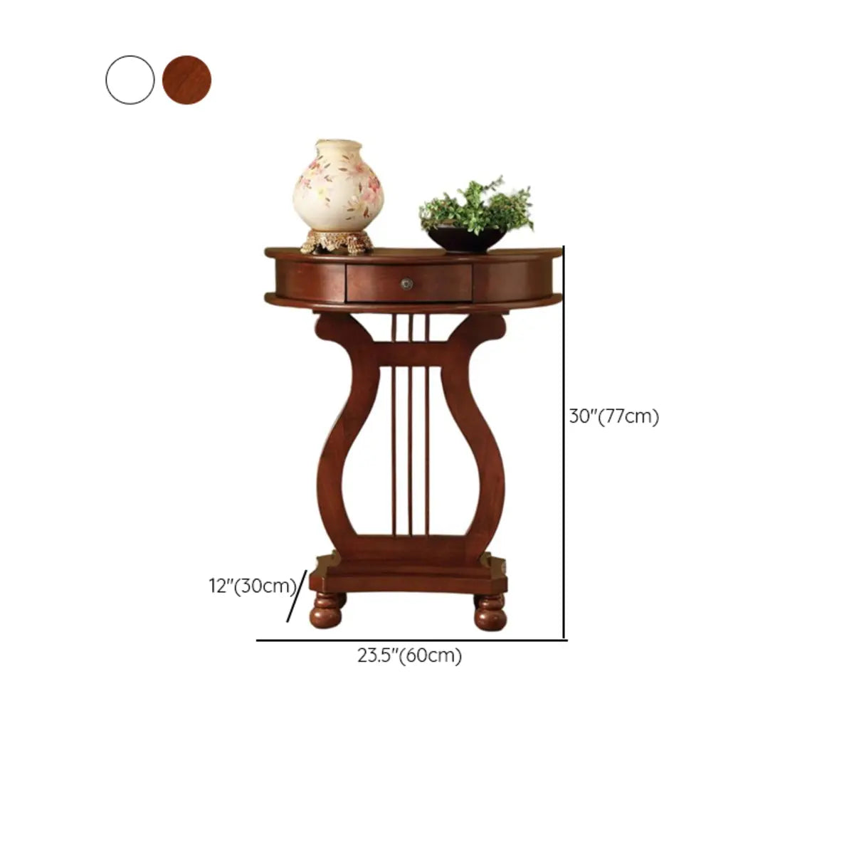 White Half Moon Wood Storage Console Table with Drawer 