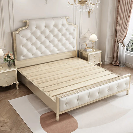 White Headboard Elegant King Upholstered Leather Bed Image - 2