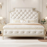 White Headboard Elegant King Upholstered Leather Bed Image - 3
