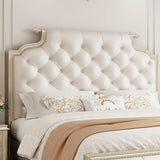 White Headboard Elegant King Upholstered Leather Bed Image - 6