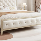 White Headboard Elegant King Upholstered Leather Bed Image - 7