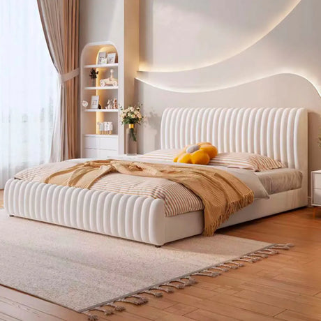 White Headboard Queen Upholstered Storage Included Bed Image - 1