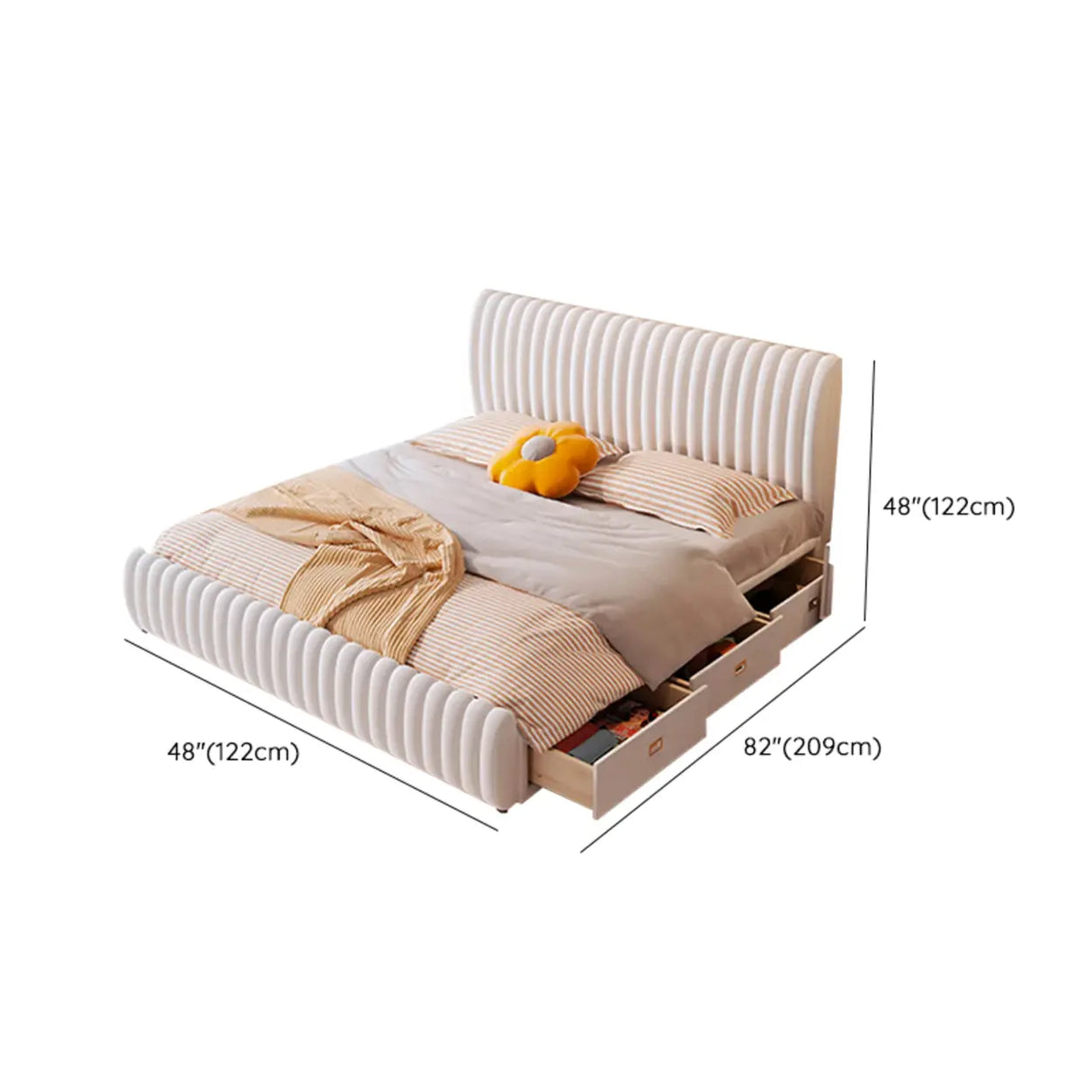 White Headboard Queen Upholstered Storage Included Bed Image - 10