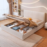 White Headboard Queen Upholstered Storage Included Bed Image - 3