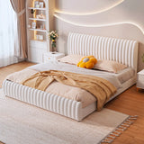 White Headboard Queen Upholstered Storage Included Bed Image - 4
