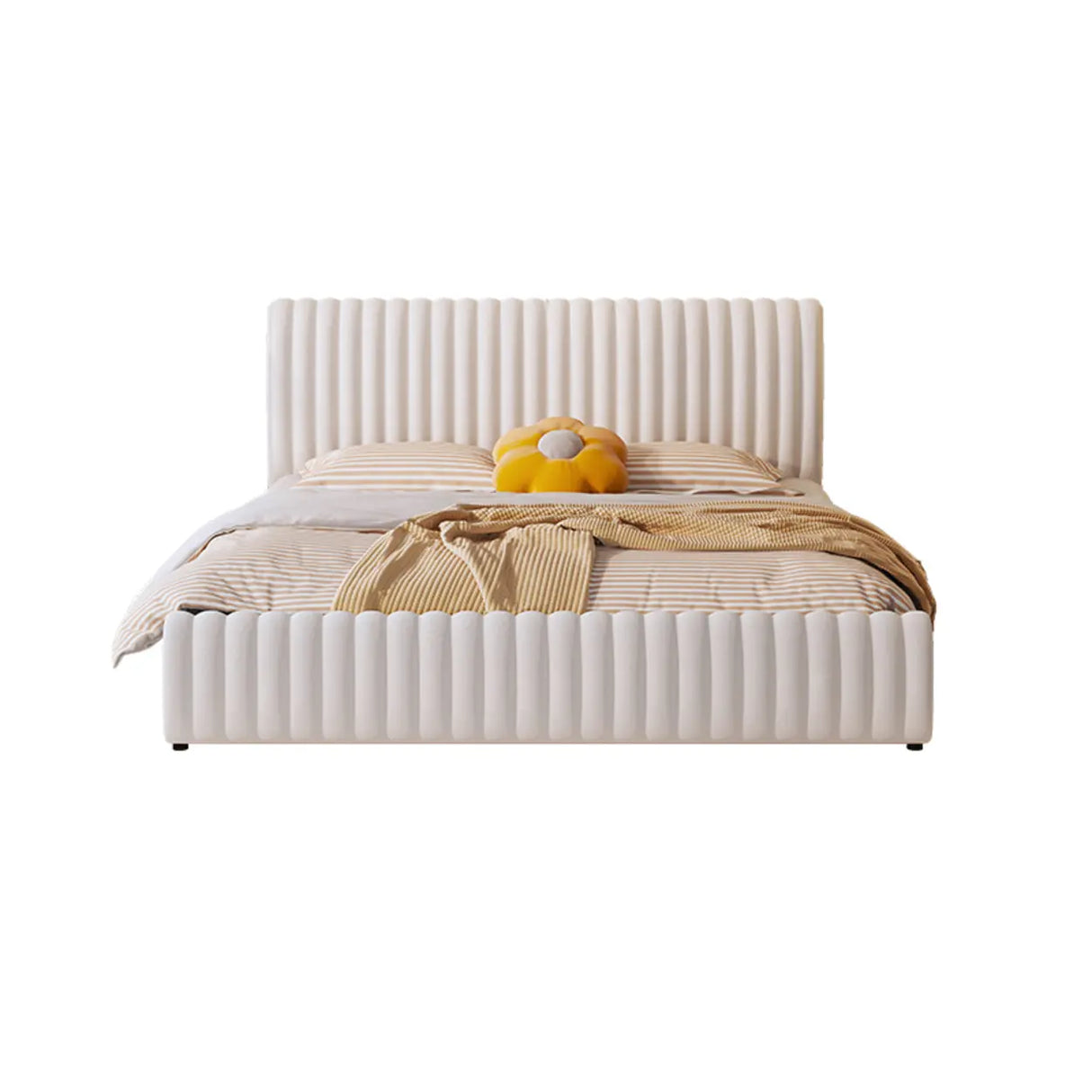 White Headboard Queen Upholstered Storage Included Bed Image - 5